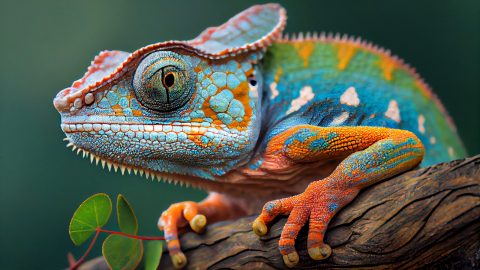 Animal lizard in nature, multi colored and close up ,generative AI cambio